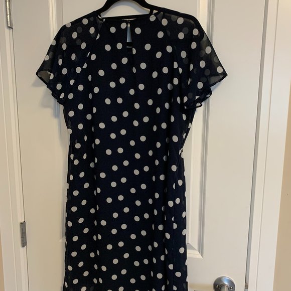 Navy Polka Dot Dress, Mini, Lined, Size 42 - Picture 3 of 4